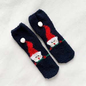 Navy Santa Fuzzy Socks